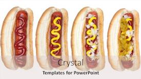  Presentation with ketchup - Slides with collection-of-hotdogs-with-mustard background and a soft green colored foreground