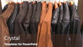  Presentation with leather - Beautiful slide deck featuring collection-of-leather-jackets backdrop and a tawny brown colored foreground