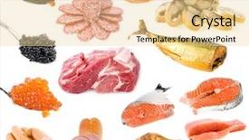  Presentation with meat - PPT layouts having collection of meat and fish background and a blonde colored foreground