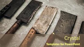  Presentation with carbon - Slide set having collection-of-meat-cleavers background and a violet colored foreground