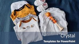  Presentation with new baby - PPT theme having collection-of-new-casualwear background and a ocean colored foreground