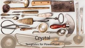  Presentation with geography old nautical treasure vintage - Slide deck consisting of collection of old vintage cutlery background and a coral colored foreground