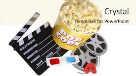  Presentation with film director - PPT layouts featuring collection of popcorn movie reel background and a blonde colored foreground