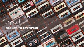  Presentation with audio - PPT theme with collection-of-retro-audio-tapes background and a tawny brown colored foreground