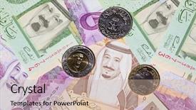  Presentation with saudi arabia - PPT theme featuring collection of saudi arabia riyal background and a coral colored foreground