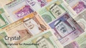  Presentation with saudi arabia - PPT theme having collection of saudi arabia riyal background and a soft green colored foreground