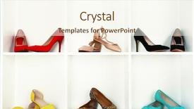  Presentation with military shoes - Audience pleasing PPT theme consisting of collection of shoes on shelves backdrop and a  colored foreground
