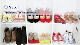  Presentation with credit and collection - Presentation theme consisting of collection of shoes on shelves background and a  colored foreground
