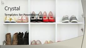  Presentation with shoes - Presentation with collection of shoes on shelves background and a  colored foreground