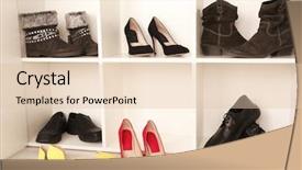  Presentation with shoes - Colorful PPT layouts enhanced with collection of shoes on shelves backdrop and a  colored foreground