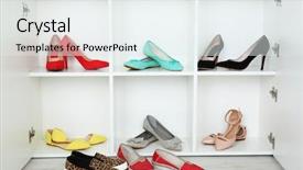  Presentation with debt collection - Theme with collection of shoes on shelves background and a  colored foreground