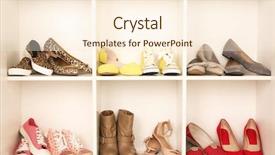  Presentation with shoes - Colorful PPT theme enhanced with collection of shoes on shelves backdrop and a  colored foreground