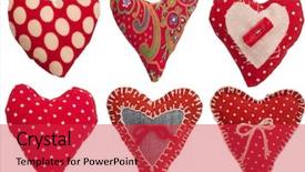  Presentation with human heart blue and red - Cool new PPT theme with collection of textile red hearts backdrop and a red colored foreground