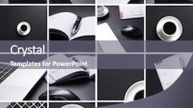  Presentation with elements - Presentation theme featuring collection of the business elements and devices on the table in office background and a gray colored foreground