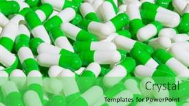  Presentation with medicines - Beautiful PPT theme featuring collection-of-the-colorful-capsules backdrop and a seafoam green colored foreground