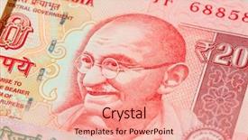  Presentation with indian - Presentation design with collection of the indian banknotes background and a coral colored foreground