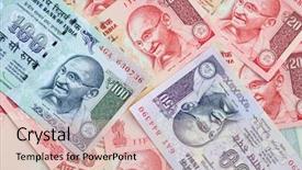  Presentation with indian temples - Slide set featuring collection of the indian banknotes background and a  colored foreground
