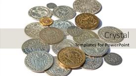  Presentation with medieval - Presentation design enhanced with collection-of-the-medieval-coins background and a coral colored foreground