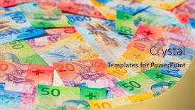  Presentation with release - Presentation design with collection of the swiss banknotes new release issued in 2017-2019 background and a coral colored foreground
