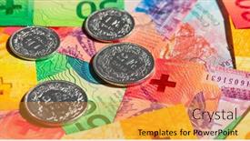  Presentation with release - Presentation design consisting of collection of the swiss banknotes new release issued in 2017-2019 background and a gold colored foreground