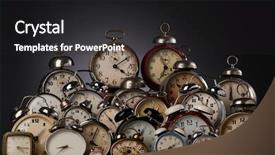  Presentation with vintage clock - Beautiful PPT theme featuring collection of vintage alarm clocks backdrop and a dark gray colored foreground
