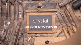  Presentation with chalk board - PPT theme enhanced with collection-of-vintage-carpententry-tools background and a coral colored foreground