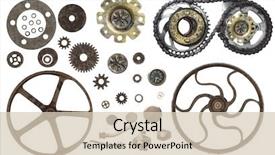  Presentation with mechanical gear - PPT layouts consisting of collection of vintage machine gears background and a lemonade colored foreground