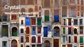  Presentation with crete island - PPT theme enhanced with collection of weathered doors background and a tawny brown colored foreground