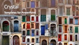  Presentation with crete island - Colorful PPT layouts enhanced with collection of weathered doors backdrop and a violet colored foreground
