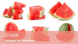  Presentation with fresh cut fruits vegetables - Amazing slide set having collection of whole and cut watermelon fruits isolated on white background set of different slices backdrop and a coral colored foreground