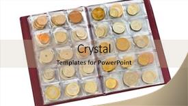  Presentation with album - Beautiful theme featuring collection of world money coins backdrop and a coral colored foreground