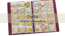  Presentation with album - Slide set having collection of world money coins background and a mint green colored foreground