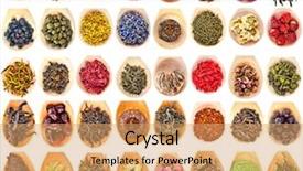  Presentation with tea collection - Presentation enhanced with collection set of tea leaves background and a coral colored foreground