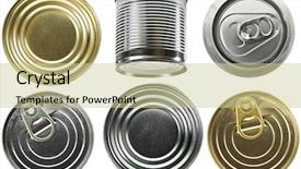  Presentation with cans canned tuna isolated - Presentation theme having collection set of tin cans background and a soft green colored foreground
