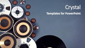  Presentation with speakers - Presentation design consisting of collection set with speakers tape background and a ocean colored foreground