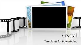  Presentation with film - PPT layouts consisting of stack of photos with film background and a light gray colored foreground