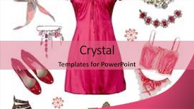  Presentation with clothes - PPT layouts consisting of womens footwear - collection of women's summer clothes background and a coral colored foreground