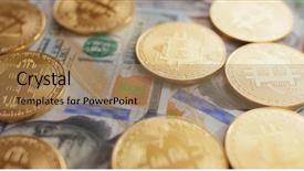  Presentation with money bitcoin crypto currency gold - Cool new slide set with collections revenues - bitcoin and usd backdrop and a coral colored foreground