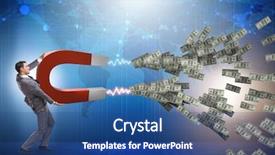  Presentation with magnet - Slides featuring collections revenues - businessman catching dollars on horseshoe background and a ocean colored foreground