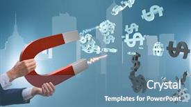  Presentation with magnet - PPT layouts enhanced with collections revenues - businessman catching dollars on horseshoe background and a  colored foreground