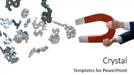  Presentation with magnet - Beautiful slides featuring collections revenues - businessman catching dollars on horseshoe backdrop and a white colored foreground