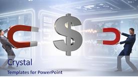  Presentation with magnet - Beautiful slide deck featuring collections revenues - businessman catching dollars on horseshoe backdrop and a  colored foreground