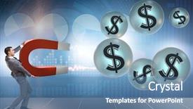  Presentation with magnet - PPT theme with collections revenues - businessman catching dollars on horseshoe background and a  colored foreground