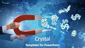  Presentation with magnet - Cool new PPT theme with collections revenues - businessman catching dollars on horseshoe backdrop and a teal colored foreground