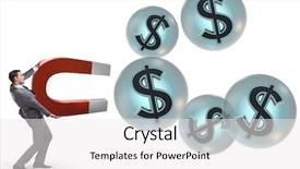 Presentation with magnet - Beautiful PPT layouts featuring collections revenues - businessman catching dollars on horseshoe backdrop and a white colored foreground
