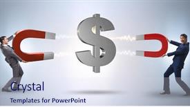  Presentation with magnet - Audience pleasing slides consisting of collections revenues - businessman catching dollars on horseshoe backdrop and a sky blue colored foreground