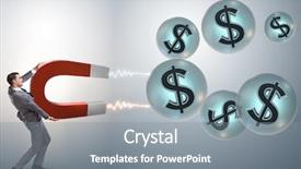  Presentation with magnet - Theme featuring collections revenues - businessman catching dollars on horseshoe background and a gray colored foreground