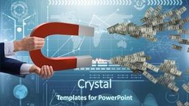  Presentation with magnet - PPT theme with collections revenues - businessman catching dollars on horseshoe background and a ocean colored foreground