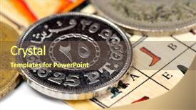  Presentation with egyptian - Amazing PPT theme having collections revenues - old egyptian coins isolated backdrop and a tawny brown colored foreground