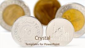  Presentation with egyptian - Presentation enhanced with collections revenues - old egyptian coins isolated background and a  colored foreground